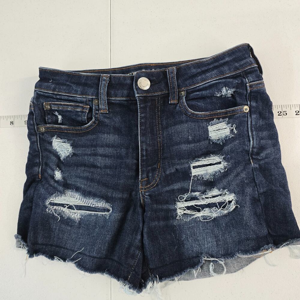American Eagle Women’s Hi-Rise Shortie Jean Shorts Sz 2 Distressed Next Level‎
